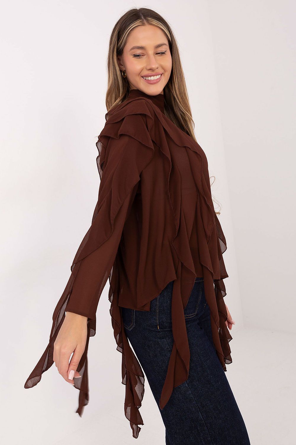 Elegant Blouse with Turtleneck & Decorative Ruffles