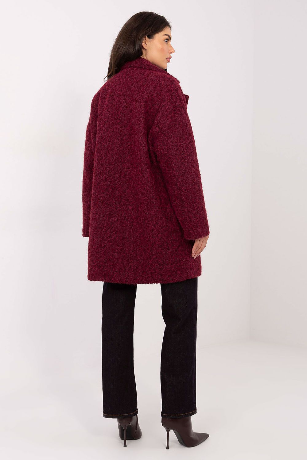  “Elegant red transitional coat with long sleeves”
