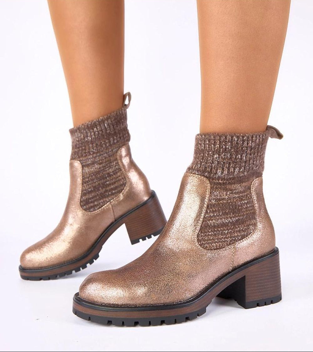  Gold women’s ankle boots with sock-like upper Lisa by Gemre