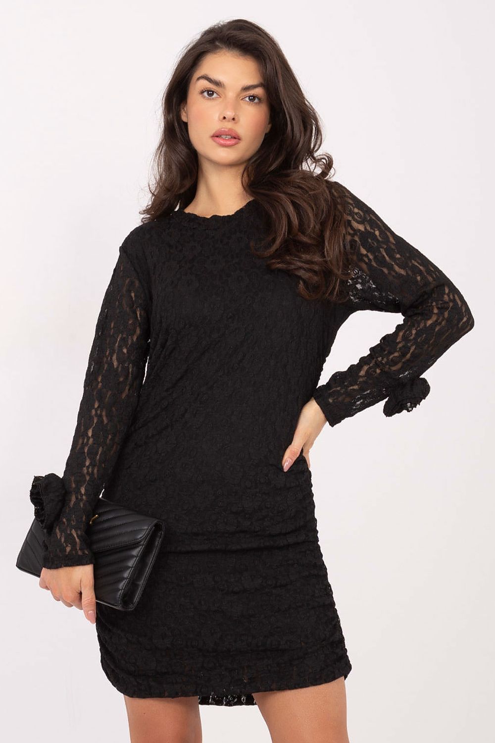  black elegant lace mini cocktail dress long sleeves