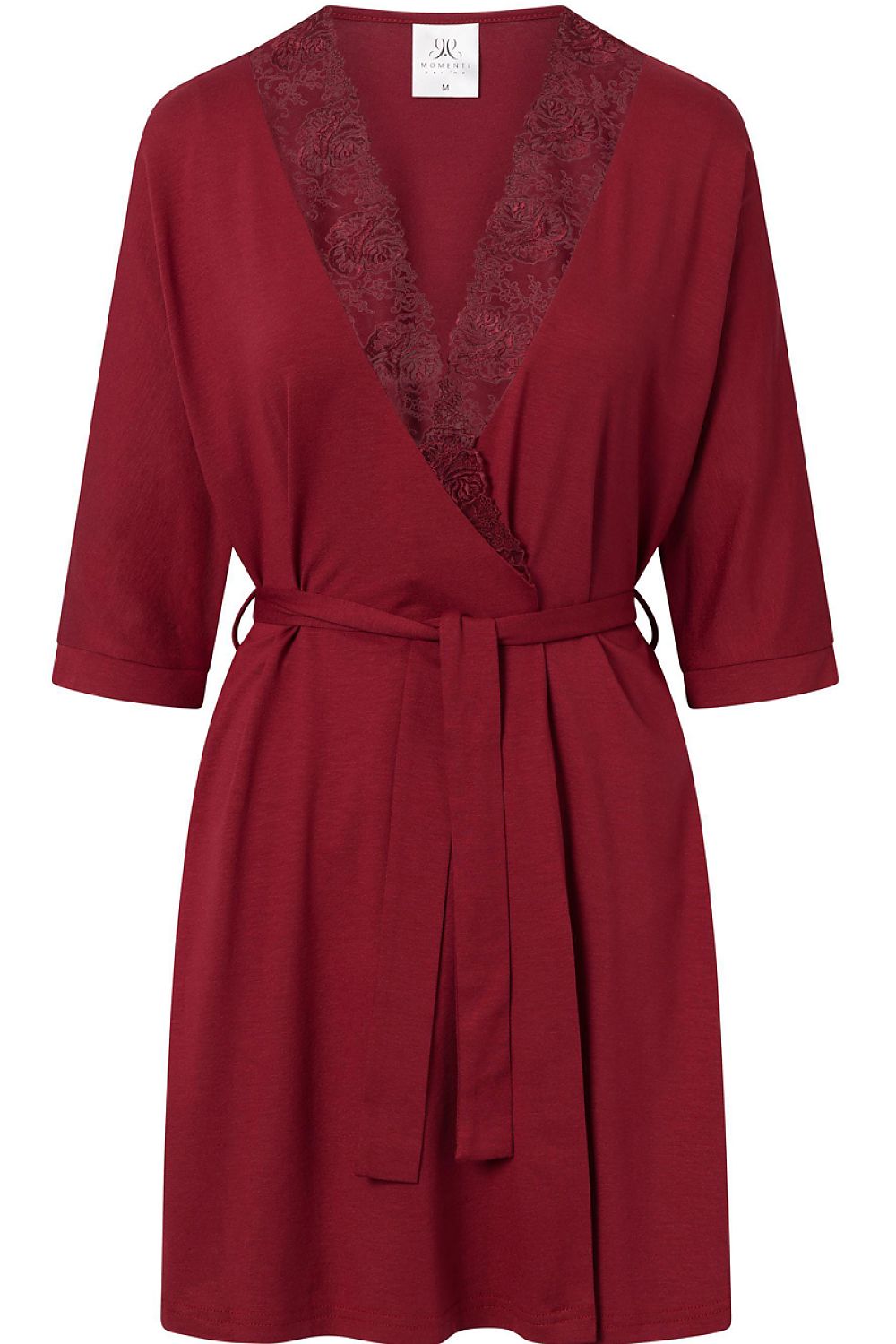 Red robe with lace trim on a white background