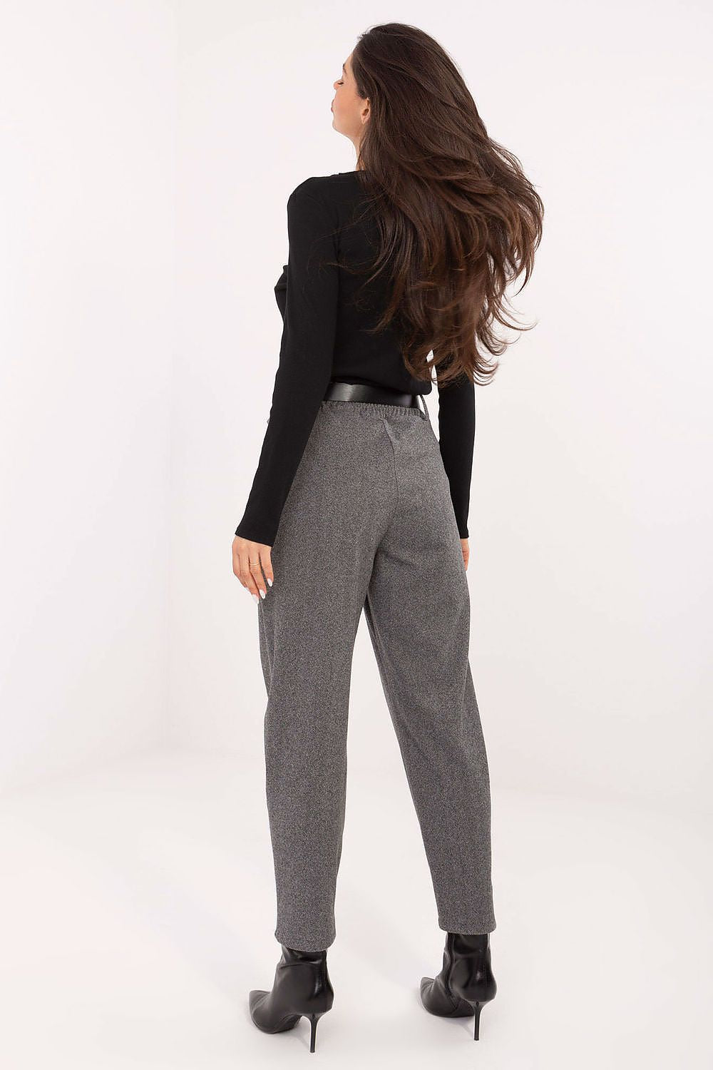 Grey houndstooth cigarette trousers for women with high waist – full side view