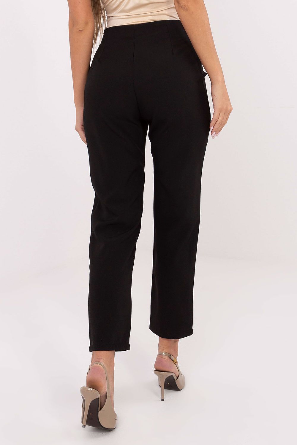 Black high-waist women’s cigarette trousers with straight legs and chain detail – rear view