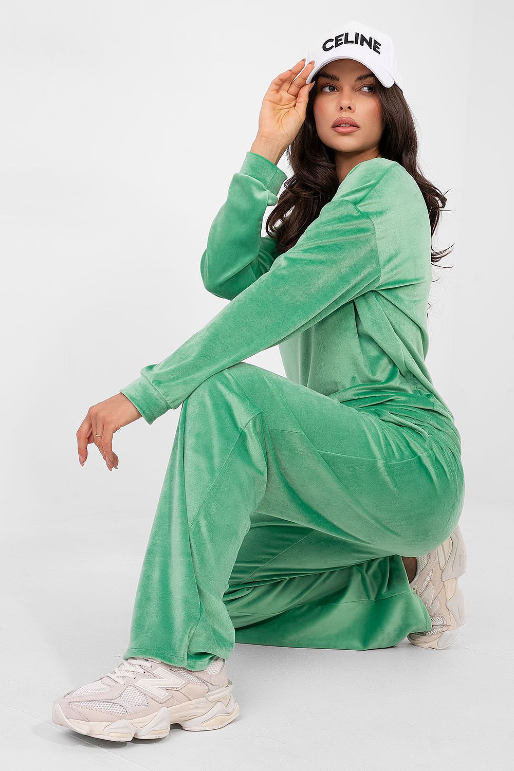  Green velour lounge set hoodie and trousers front view