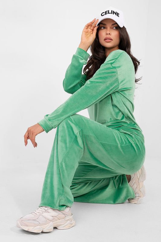  Green velour lounge set hoodie and trousers front view