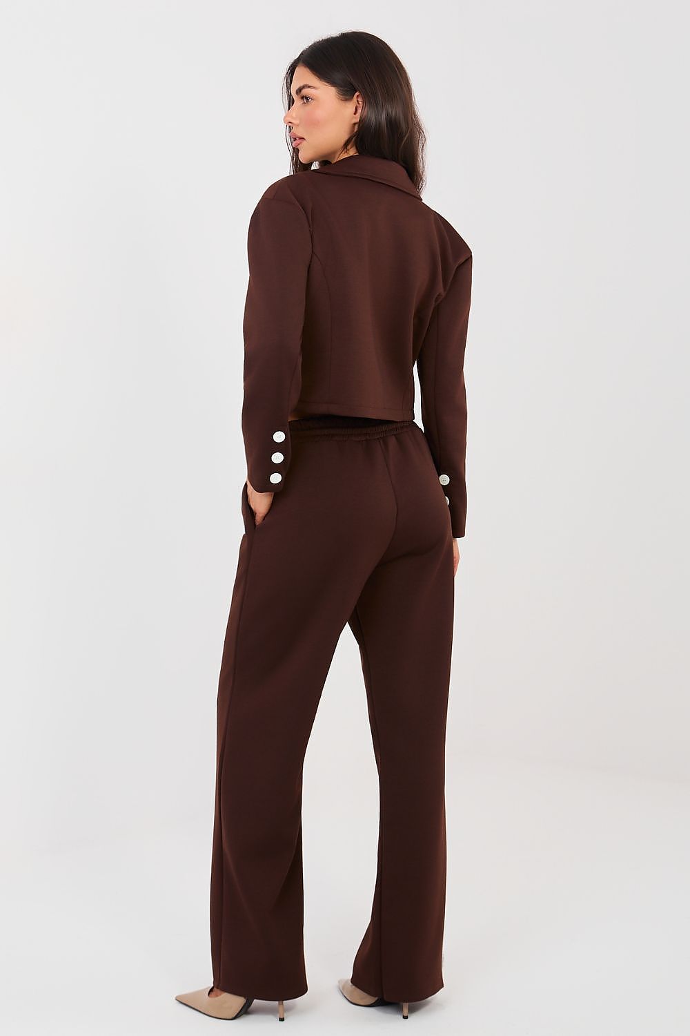  Brown soft-touch women’s blazer set – side view