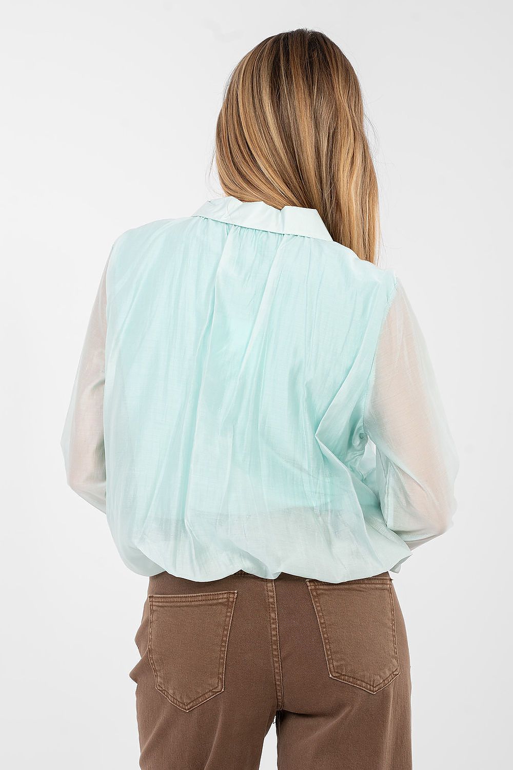  green elegant women’s blouse with elastic hem rear view