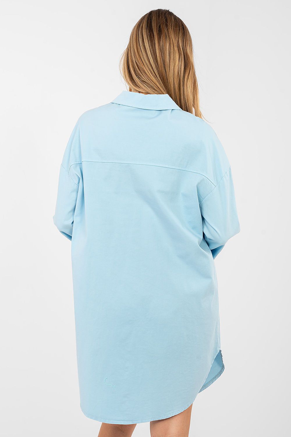  everyday women’s relaxed shirt dress-blue-rear view