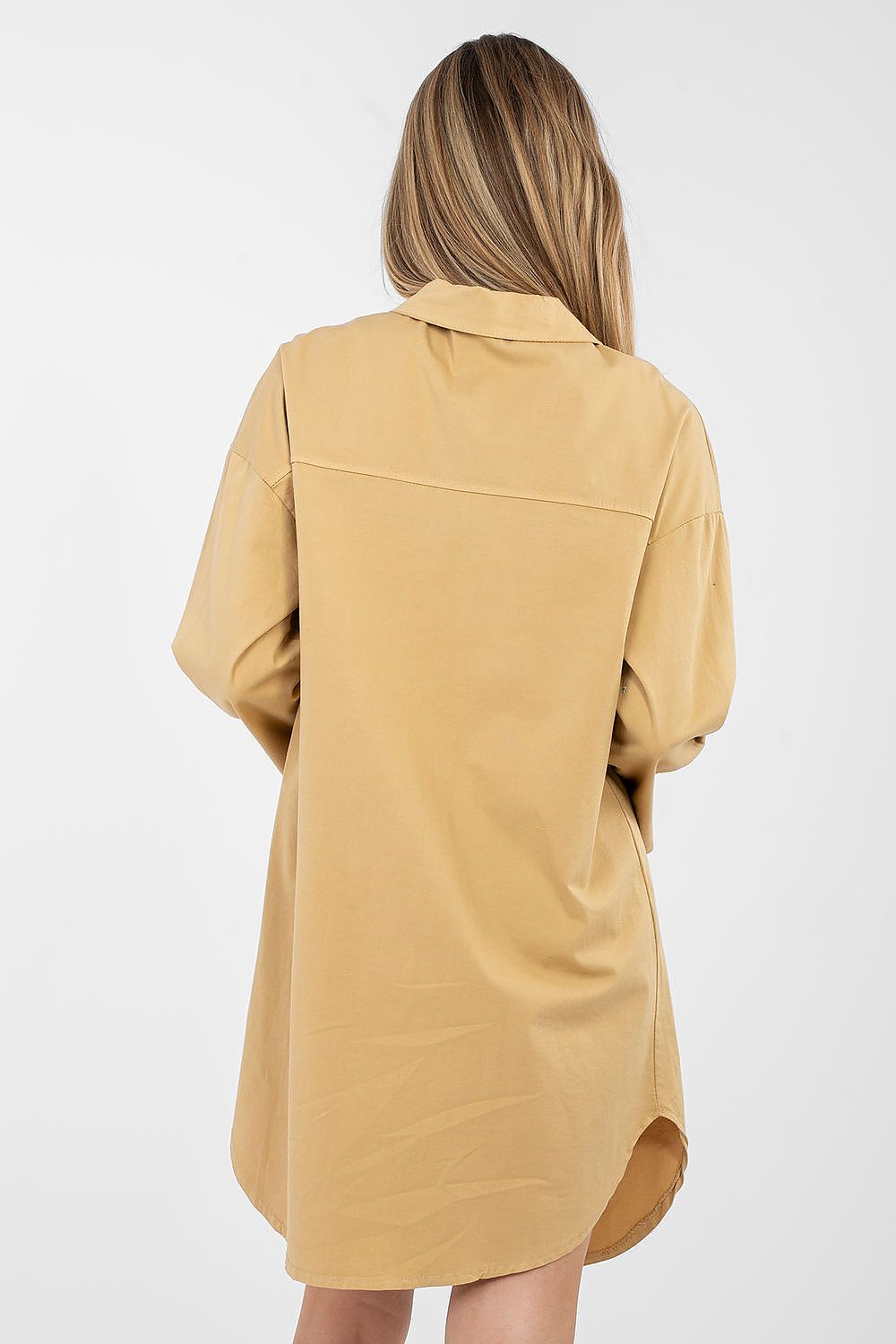  everyday women’s relaxed shirt dress-beige-2 rear view