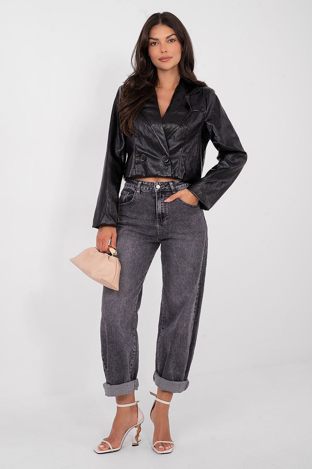  black women’s short eco leather blazer