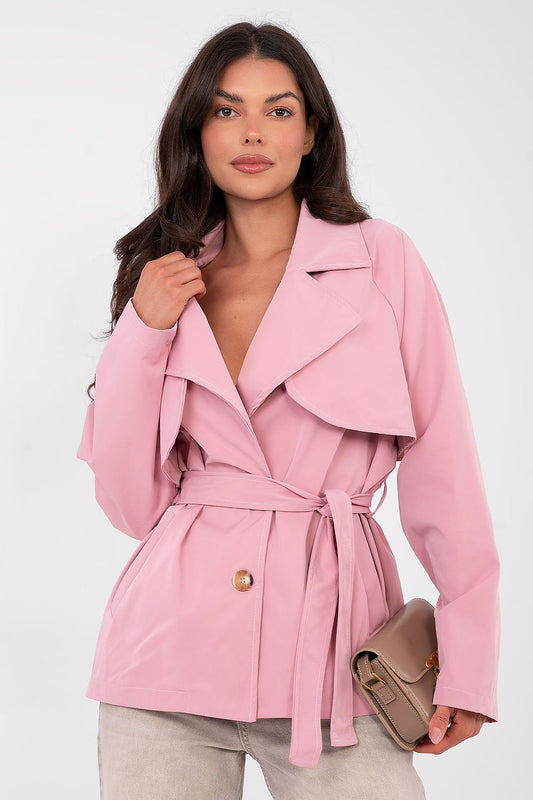  pink women’s short spring trench coat with belt