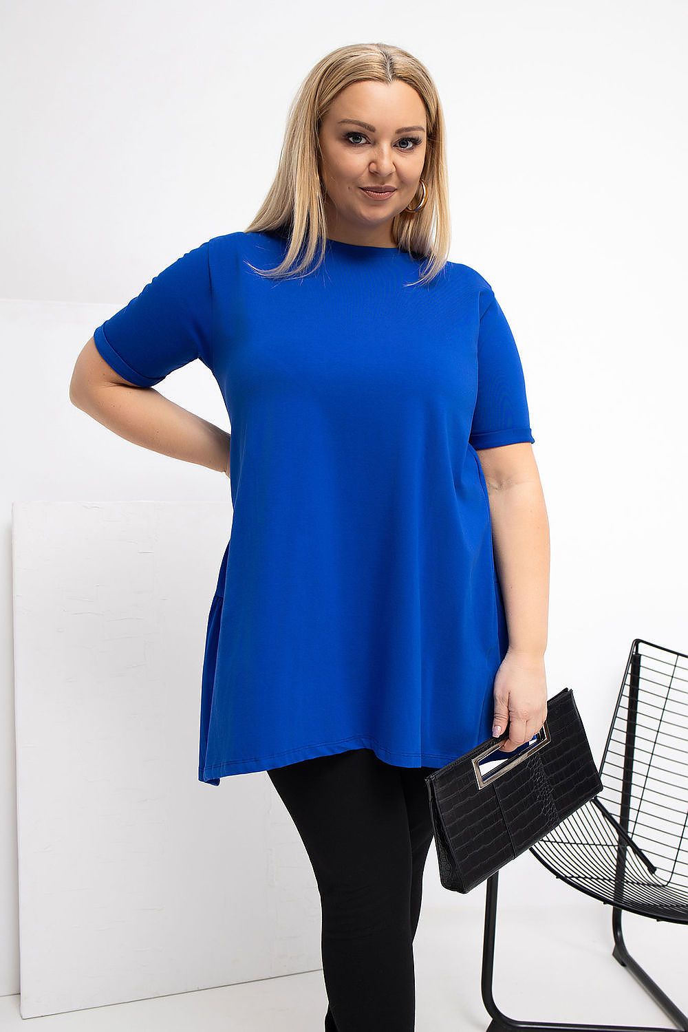  blue relaxed fit short sleeve casual top