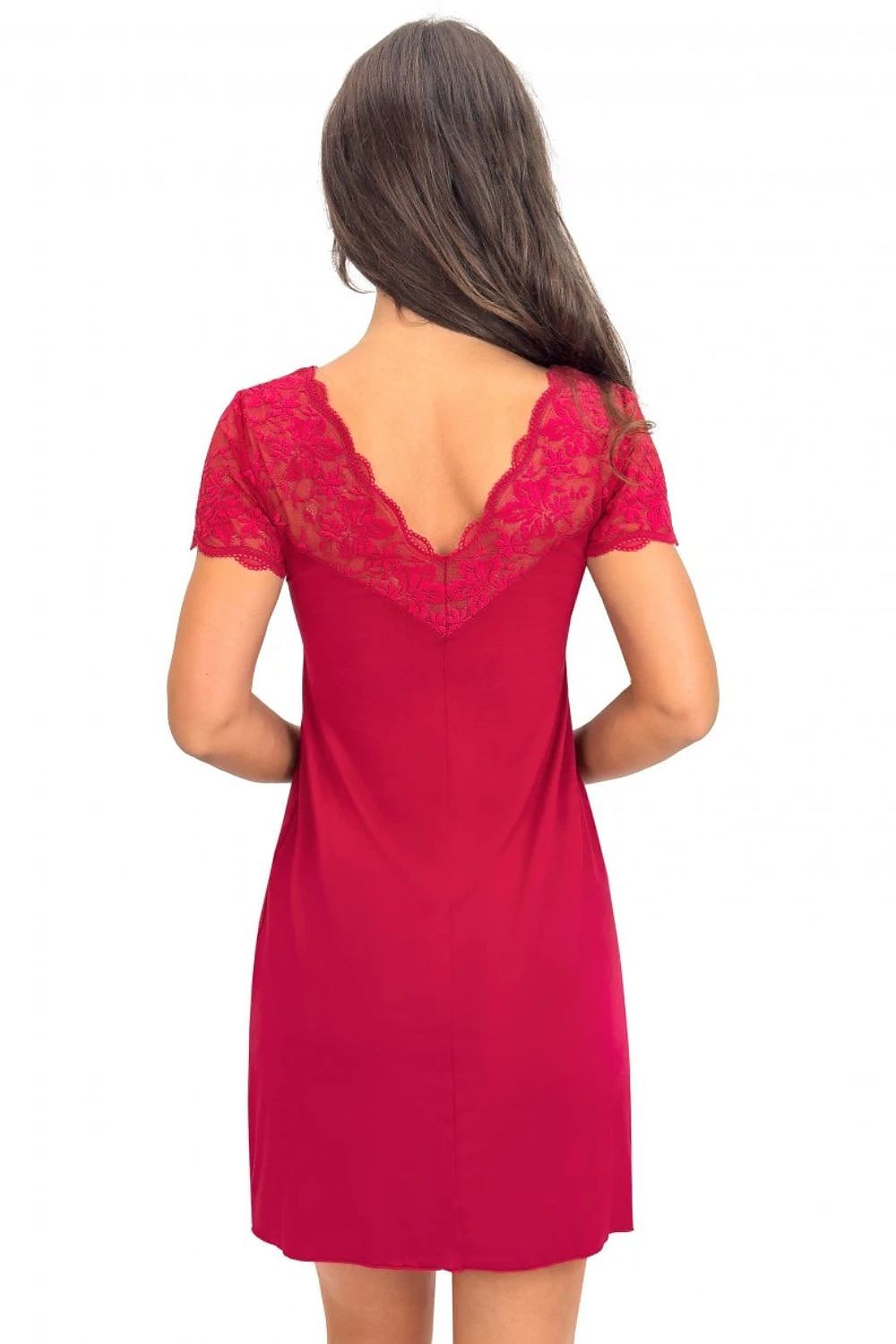  Red knee-length women’s nightdress with non-wired cups, lace sleeves and a comfortable elasticated under-bust band. 2
