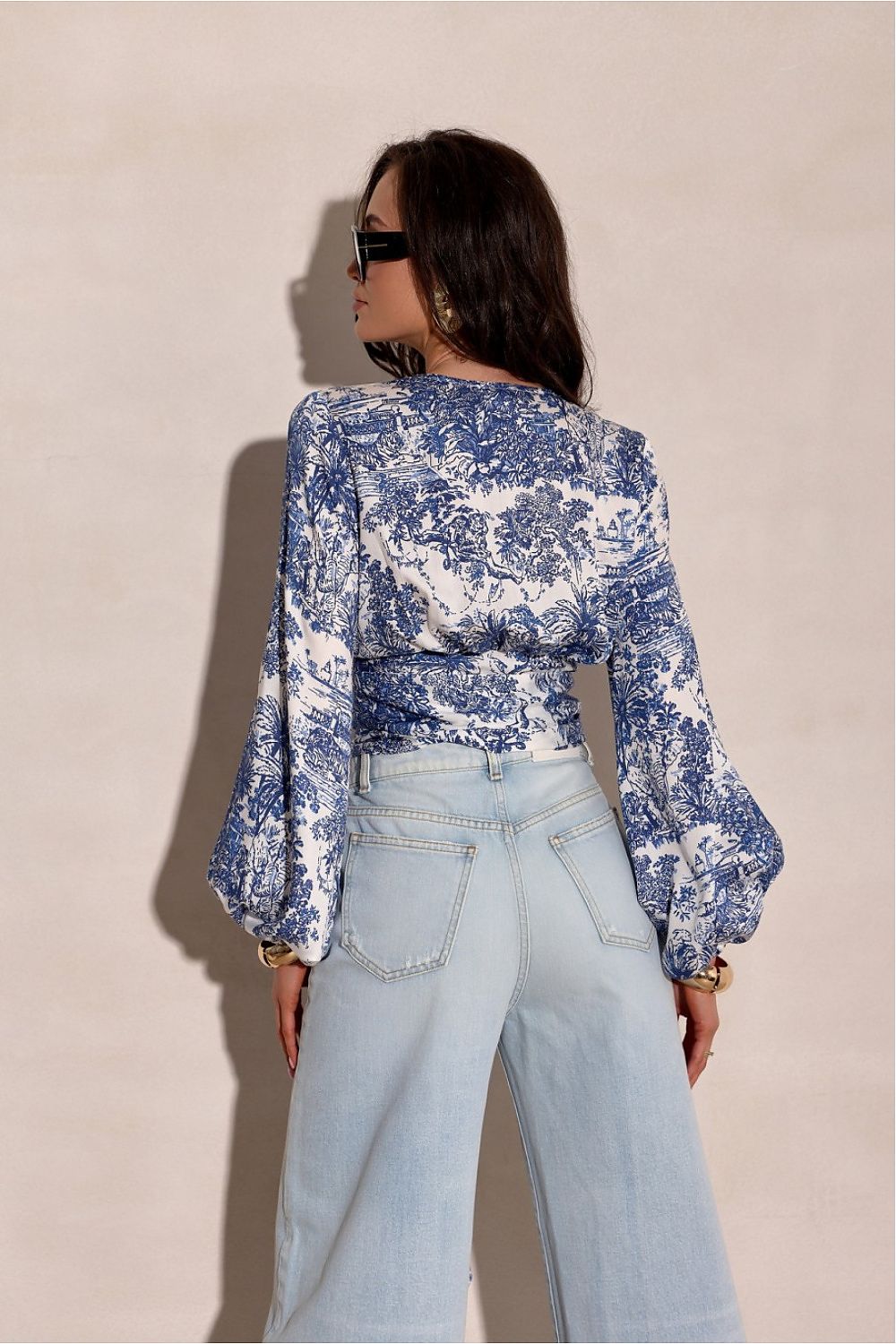  blue elegant rose signature blouse with feminine silhouette