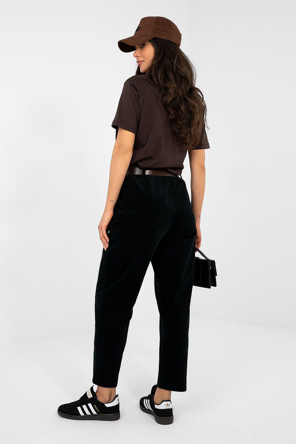  black smart casual elastic waist corduroy trousers