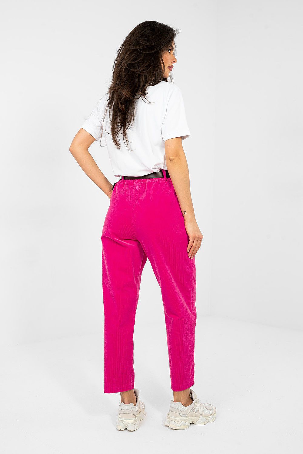  pink high waist corduroy carrot trousers with belt