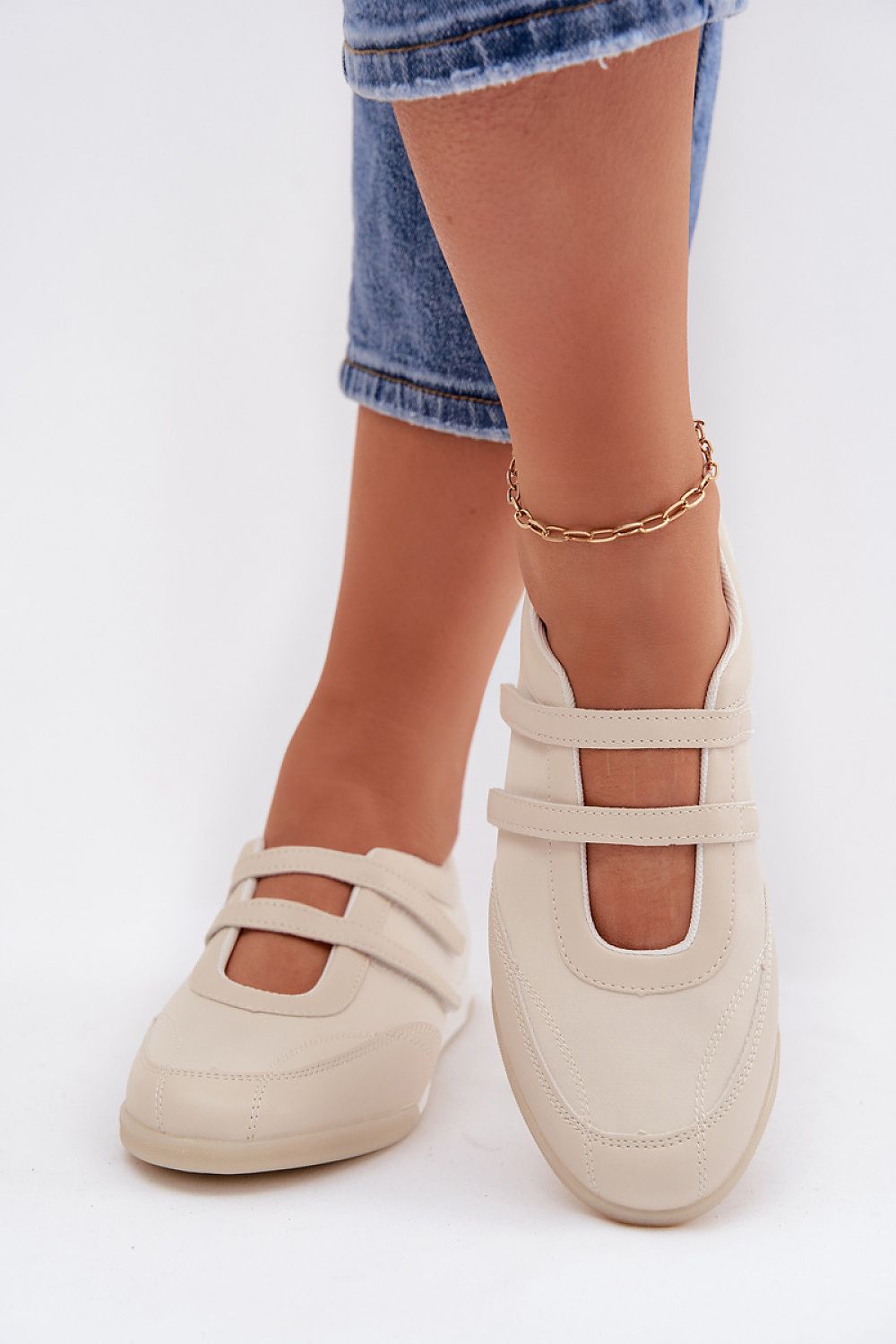 beige eco leather double strap shoes