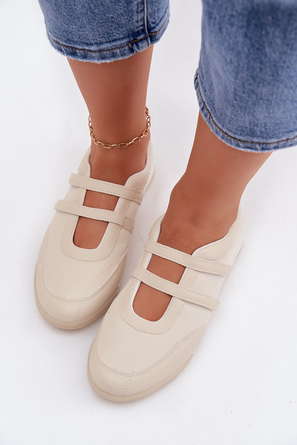  beige eco leather double strap shoes-2