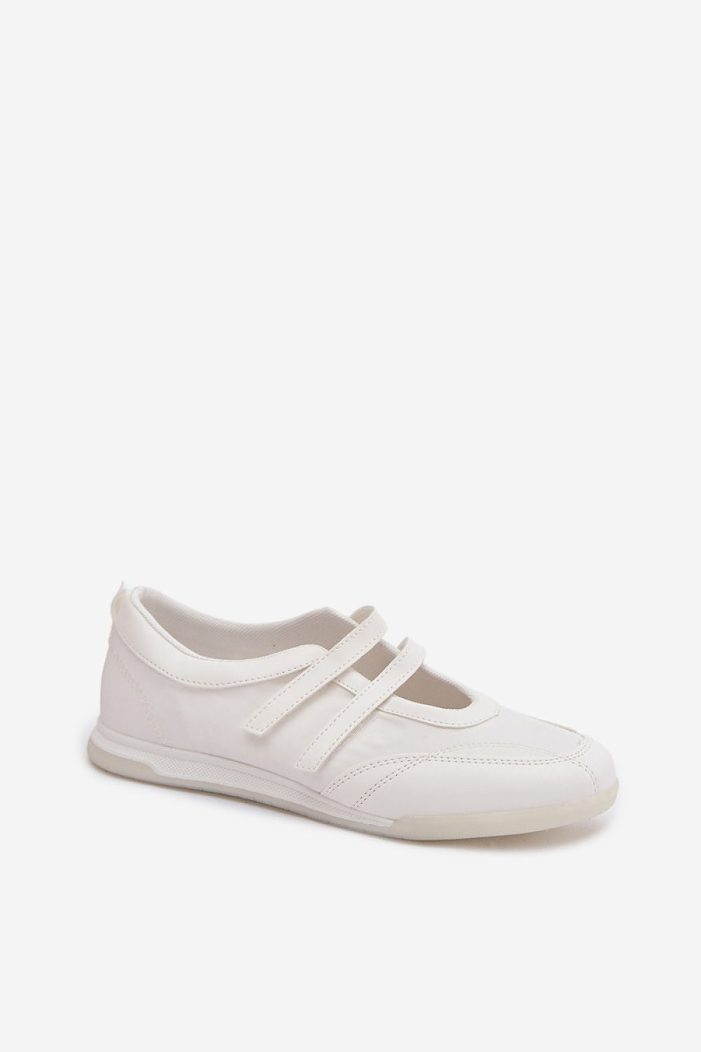 White sneaker with a strap on a white background