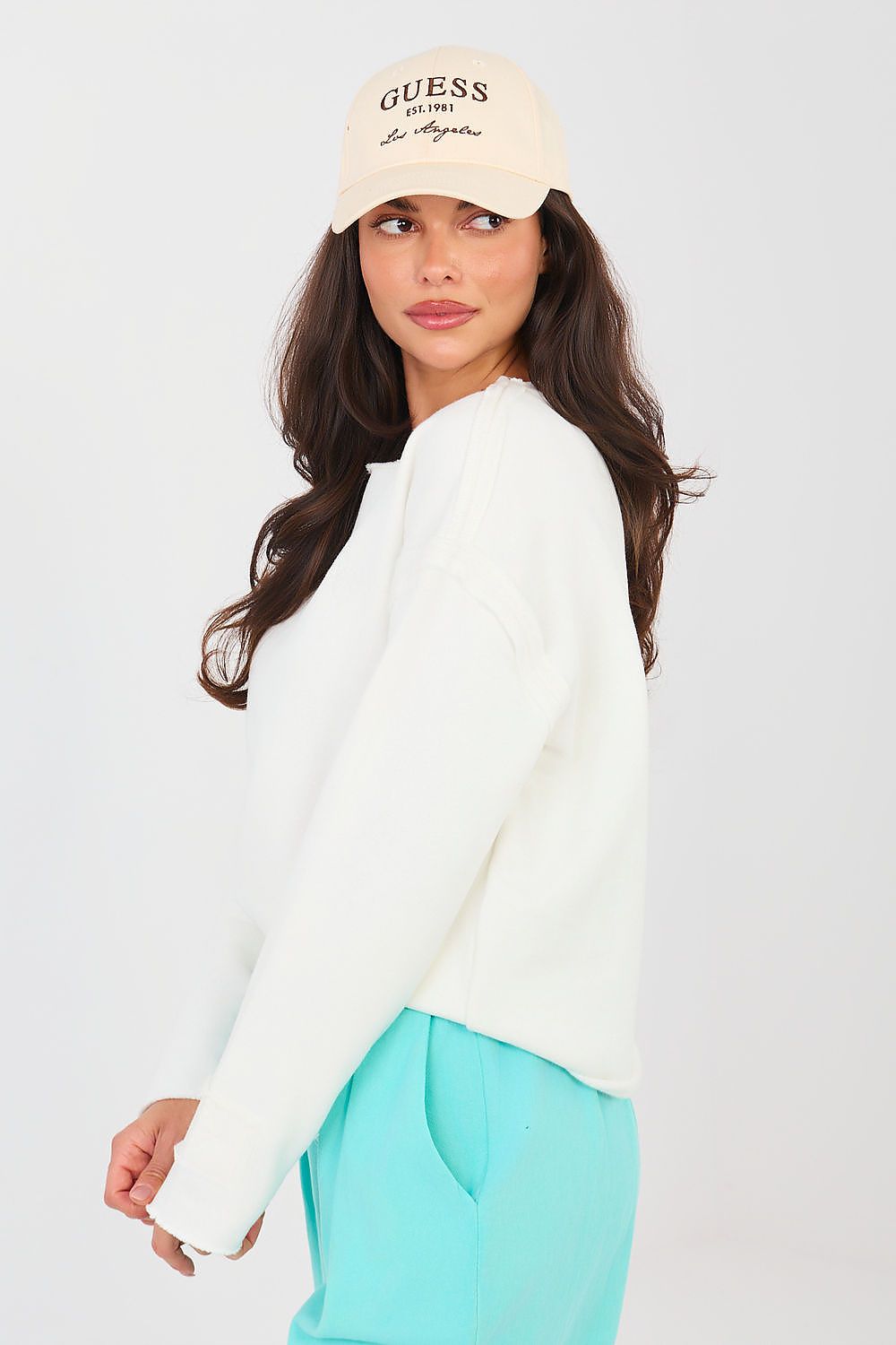  casual sweatshirt with long sleeves, decorative stitching and subtle chest embroidery-beige