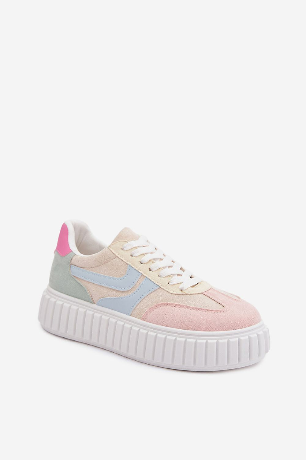 Pastel-colored sneaker with a unique design on a white background