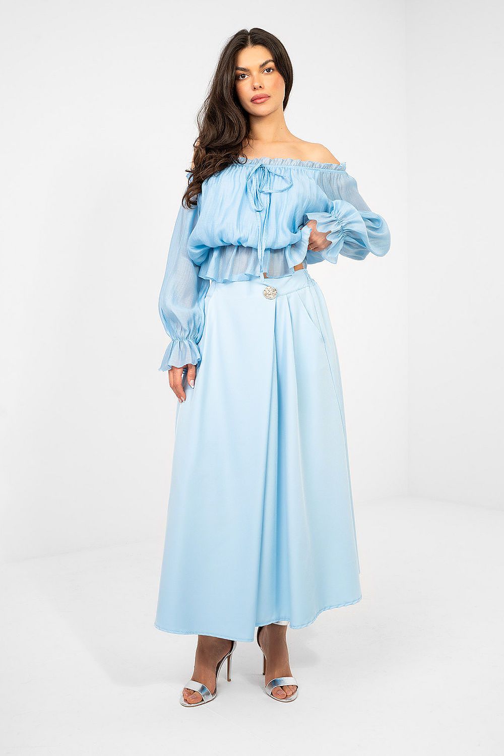  Blue women's midi skirt with soft pleats