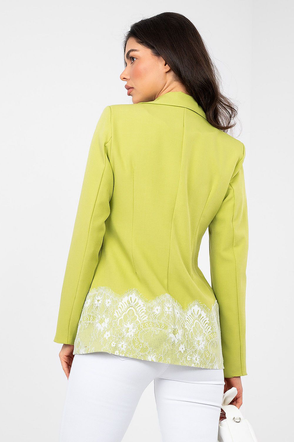  Yellow lace trim blazer front view statement piece rear view