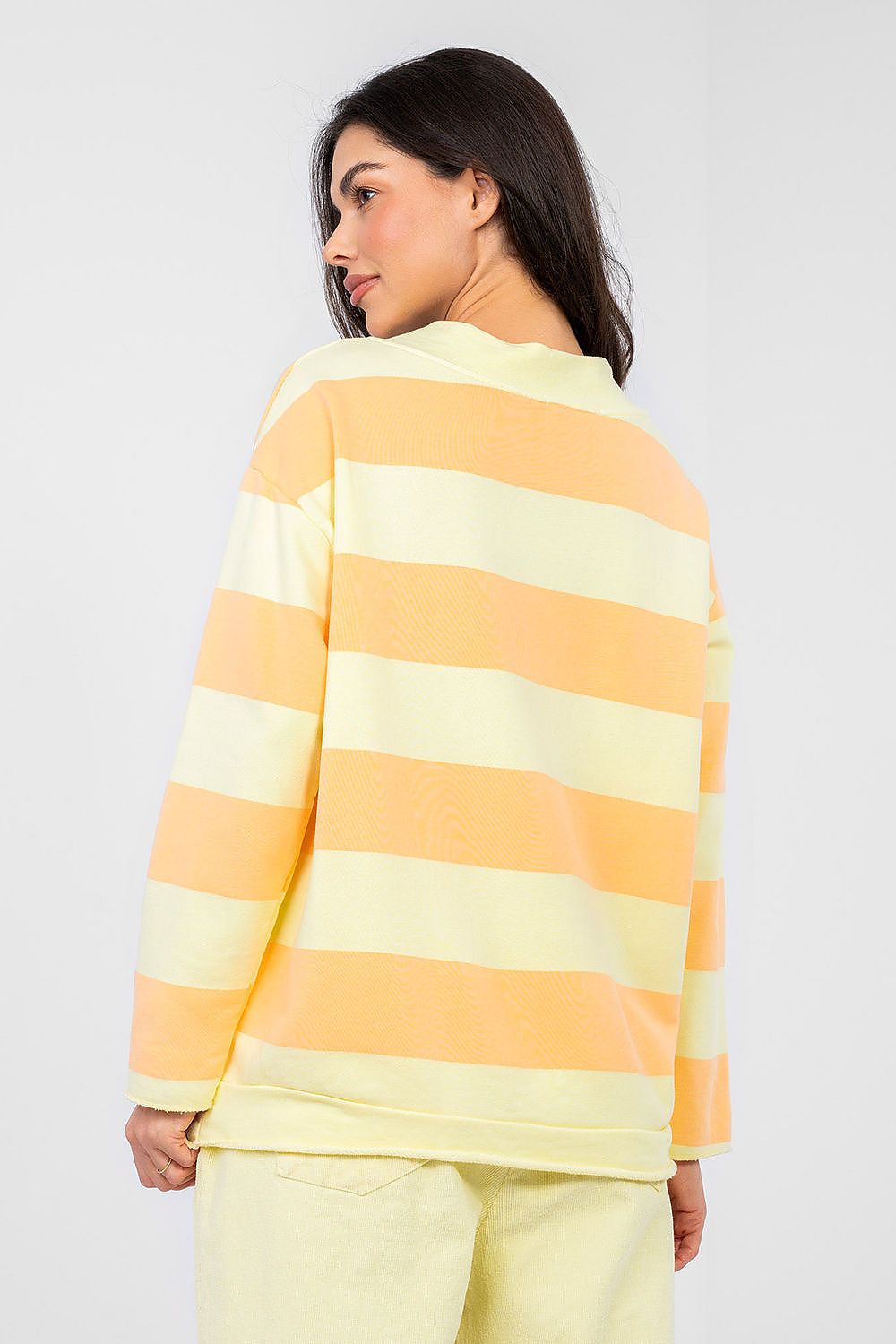 striped sweatshirt with v neck and relaxed fit rear view2