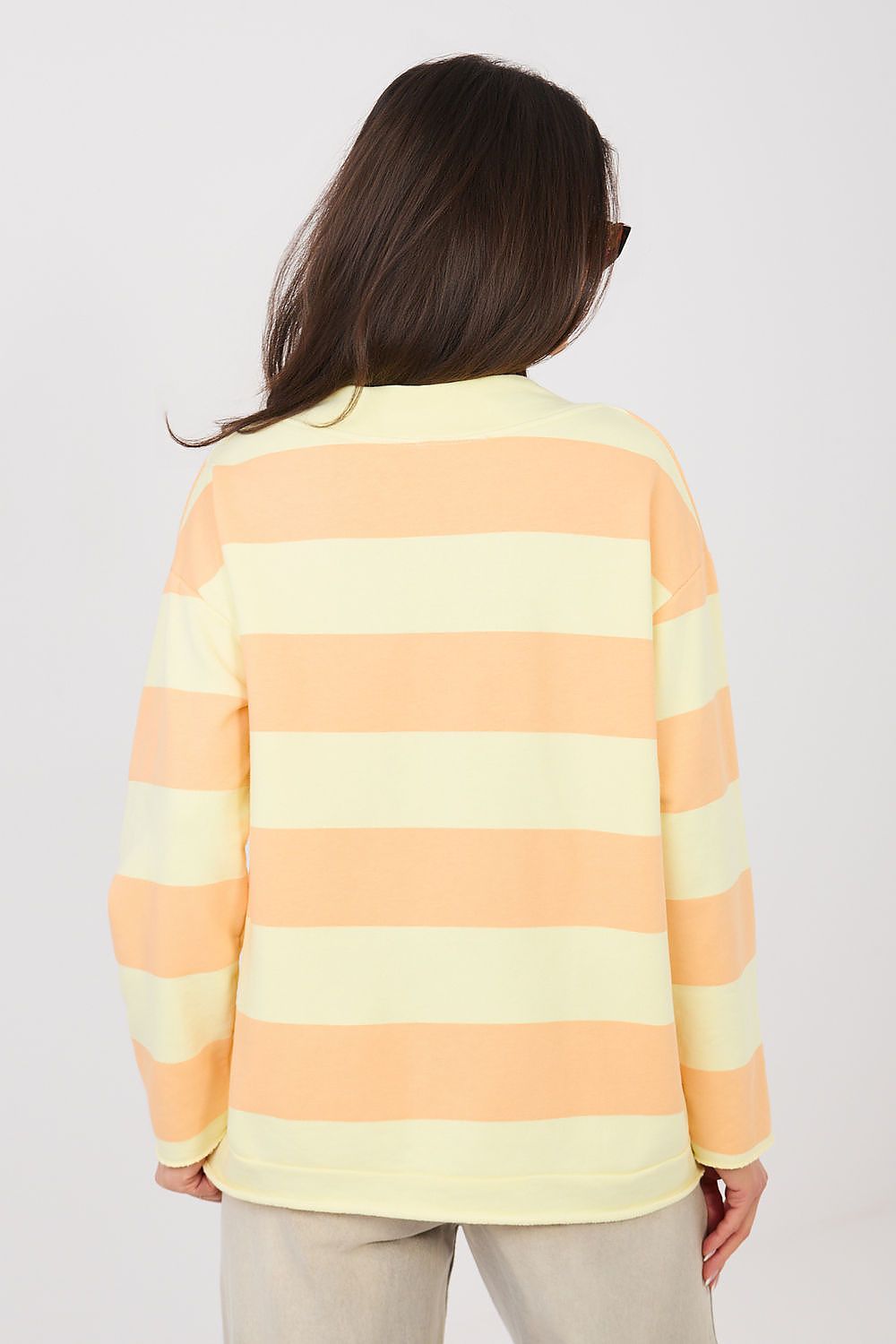 striped sweatshirt with v neck and relaxed fit Rear View-3