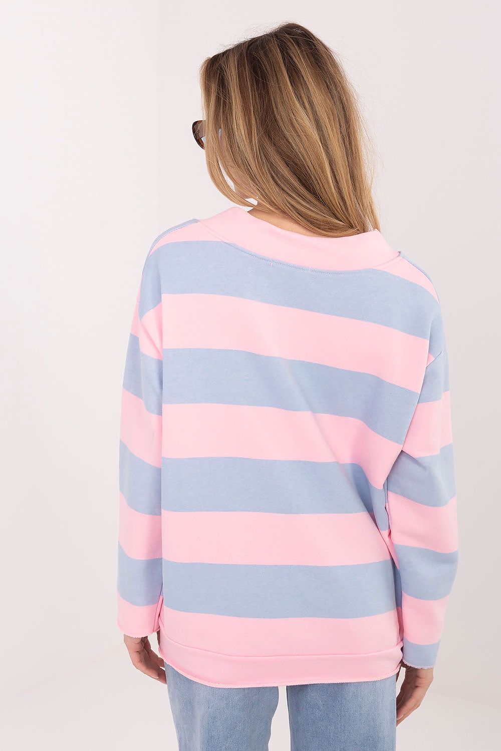  striped sweatshirt with v neck and relaxed fit pink-blue-rear-view