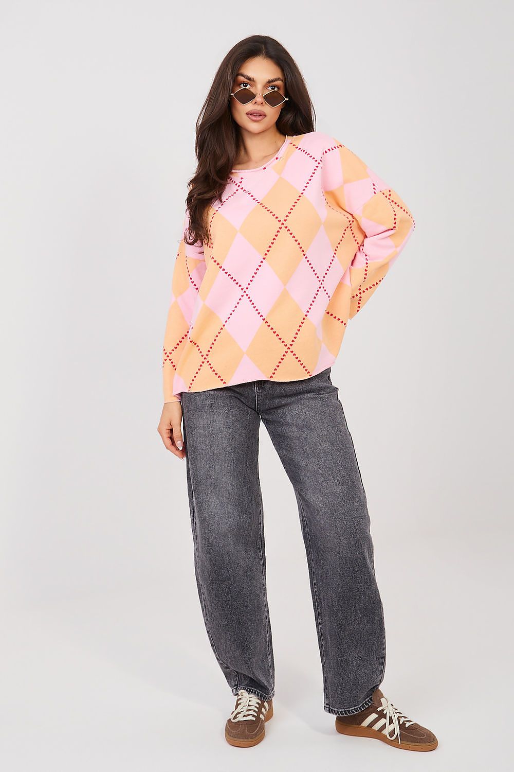 geometric oversized blouse relaxed fit front view pink-2