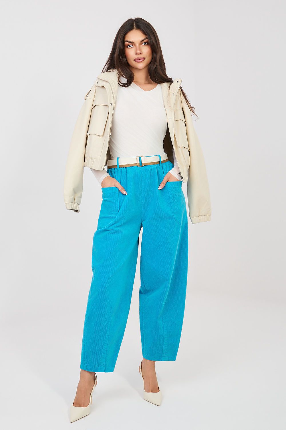  corduroy carrot trousers high waist front view