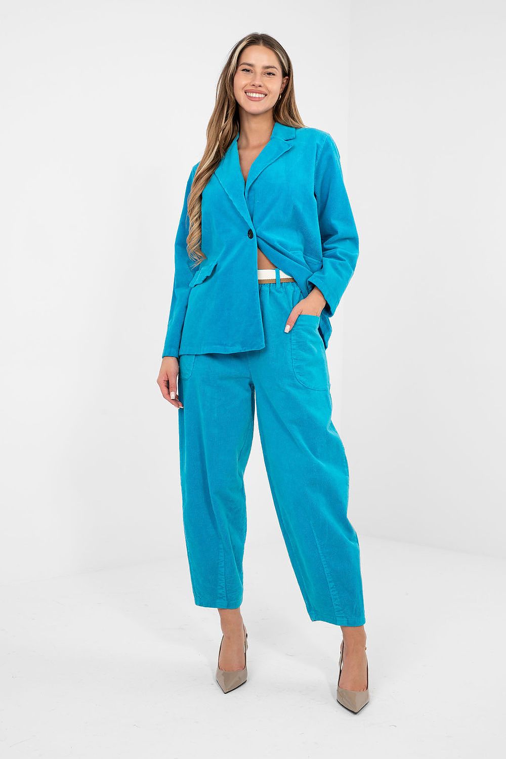 corduroy carrot trousers high waist front view-2