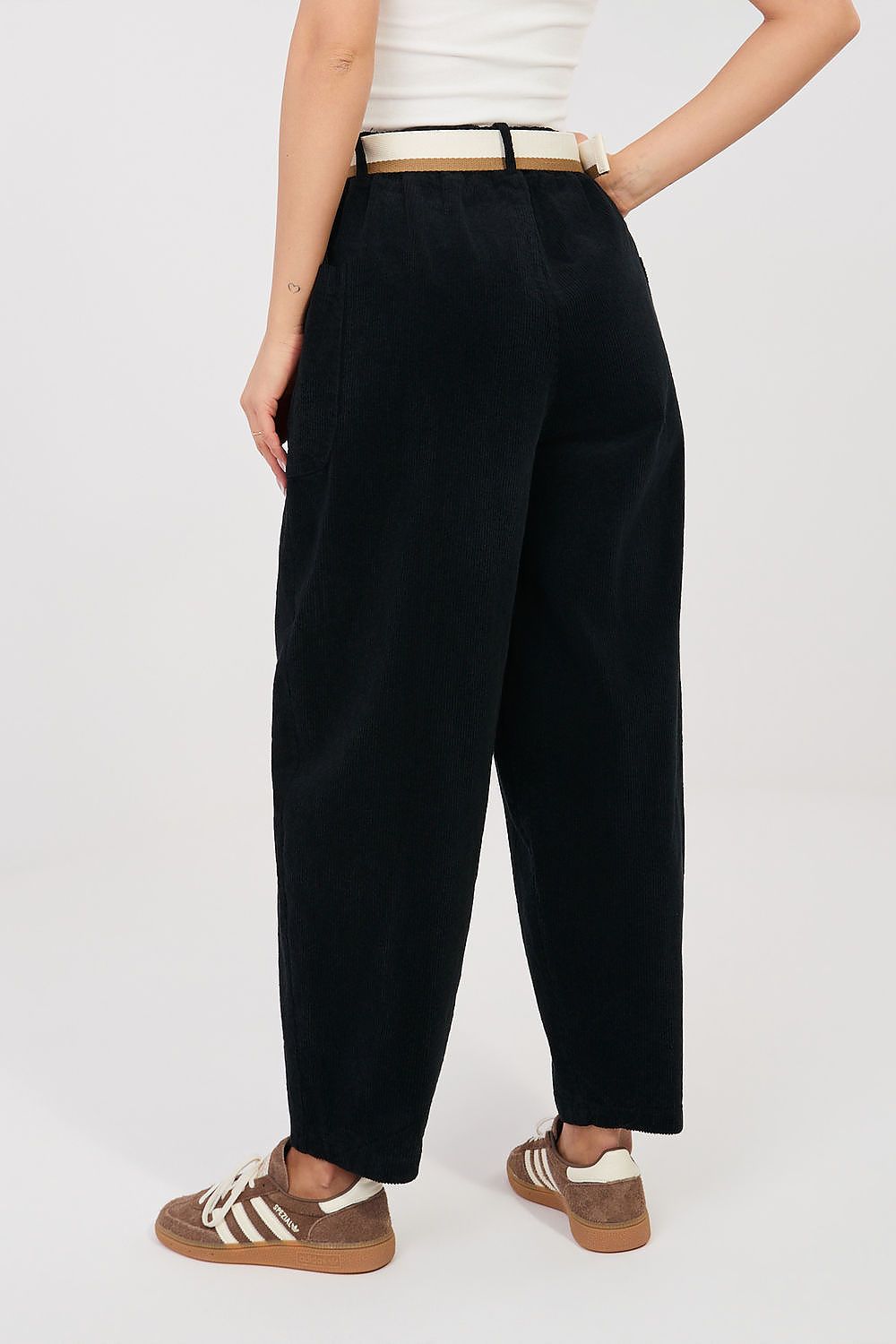  high waisted trousers with tapered leg black-rear-view