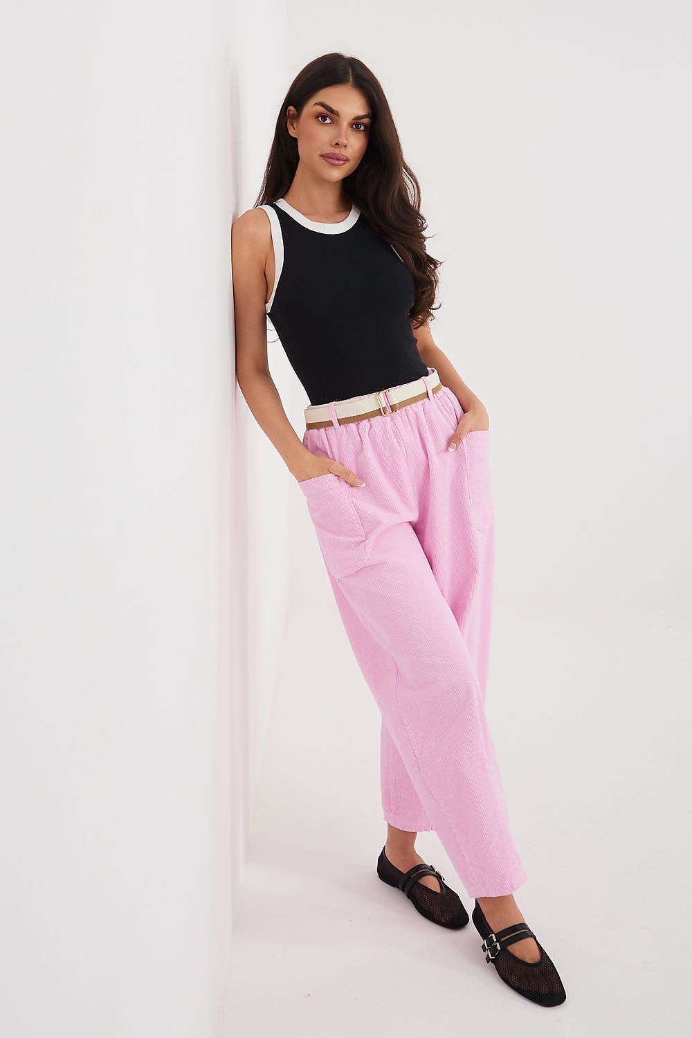  high waisted trousers with tapered leg-pale pink
