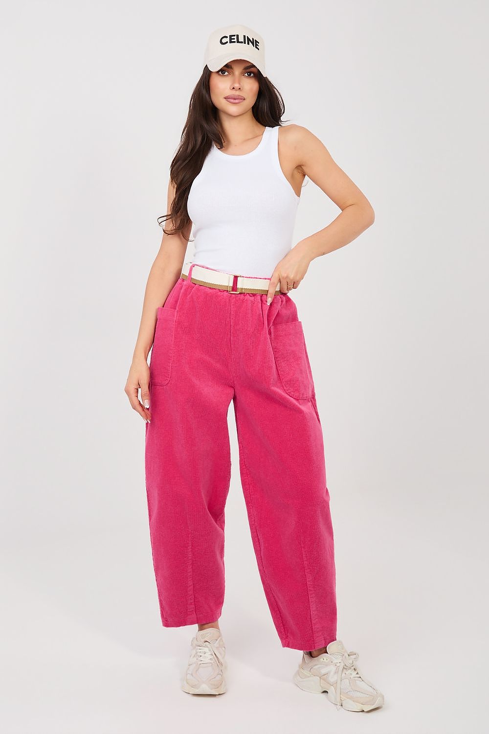 high waisted trousers with tapered leg