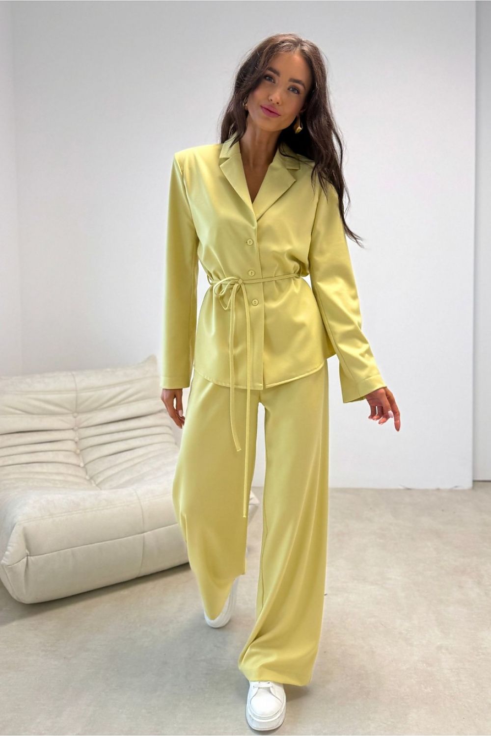  rich yellow wide leg striped trousers with tailored fit