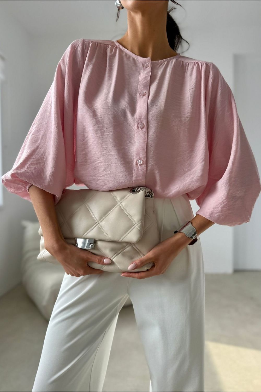 pink airy blouse with loose fit and delicate button front-2