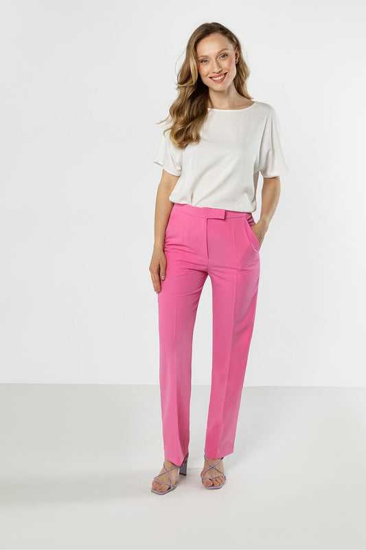rich pink classic high waist trousers with straight leg cut