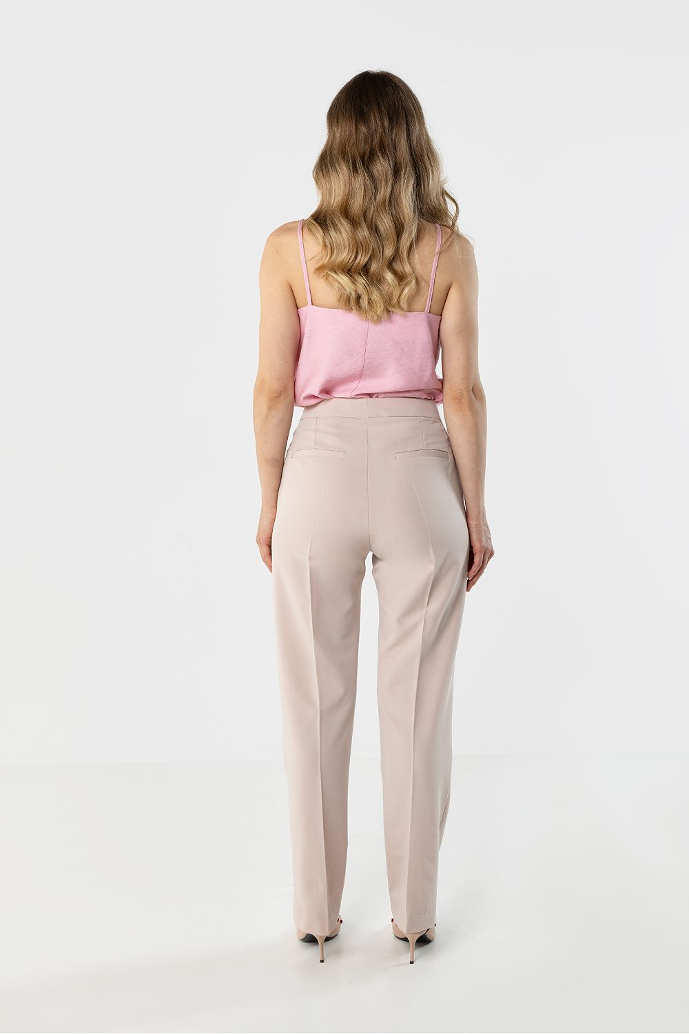  beige classic high waist trousers with straight leg cut