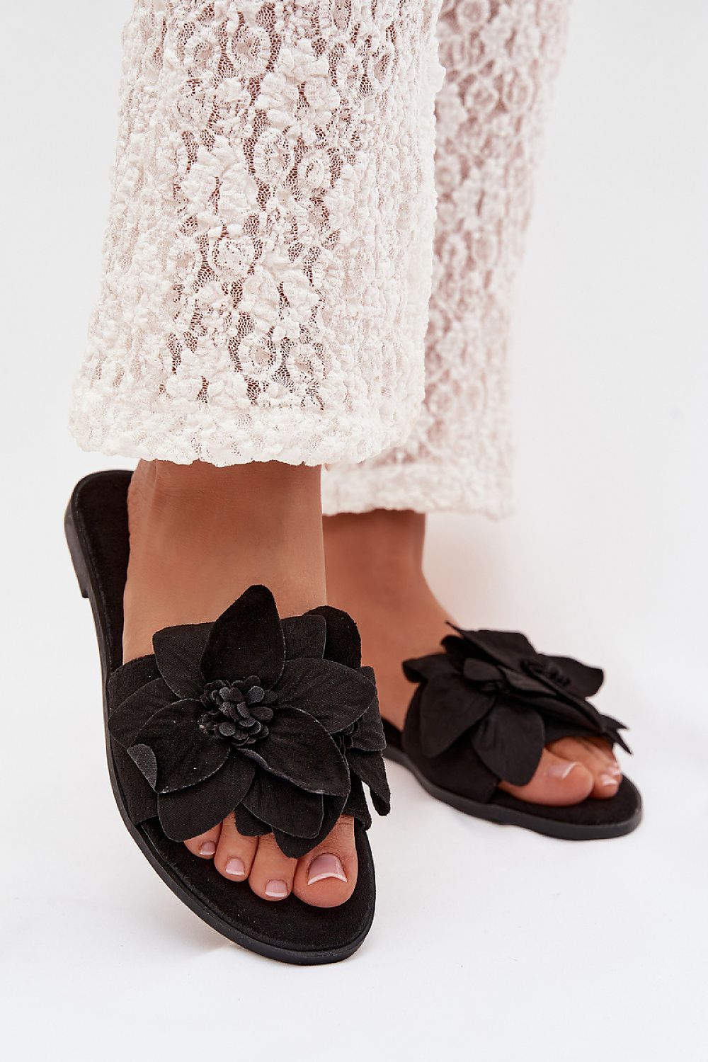  suede sandals floral detail elegant summer style