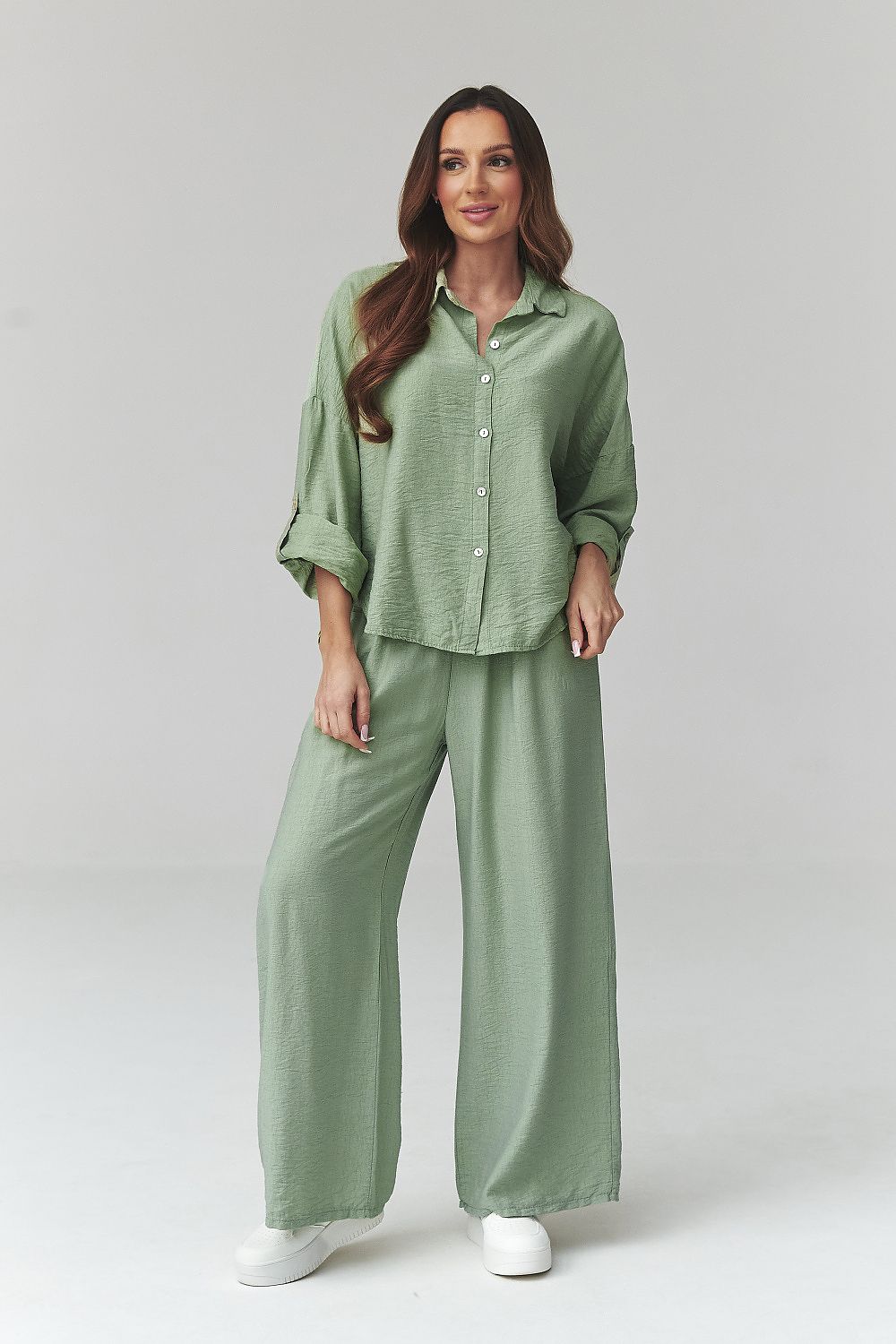  Italian co-ord set with relaxed shirt and flowing wide-leg trousers