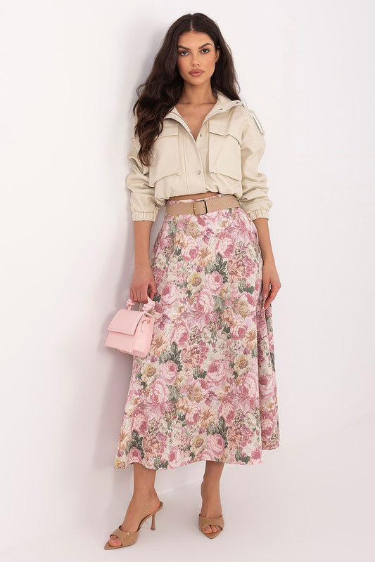  Pink floral midi skirt A-line silhouette front view