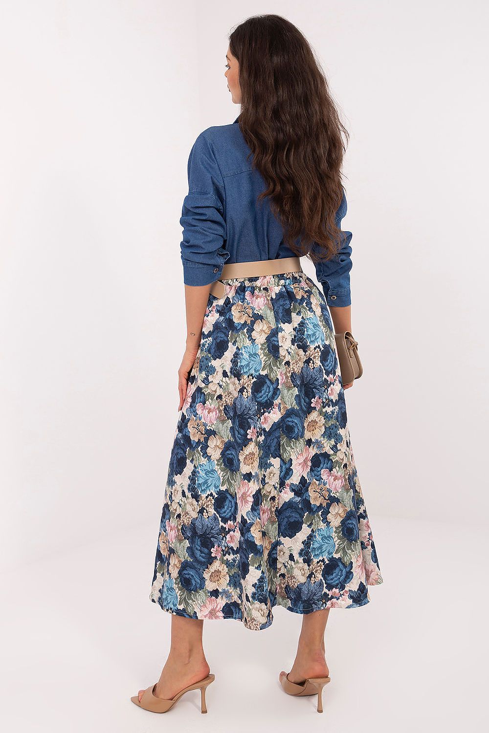  Blue women's skirt A-line shape floral design
