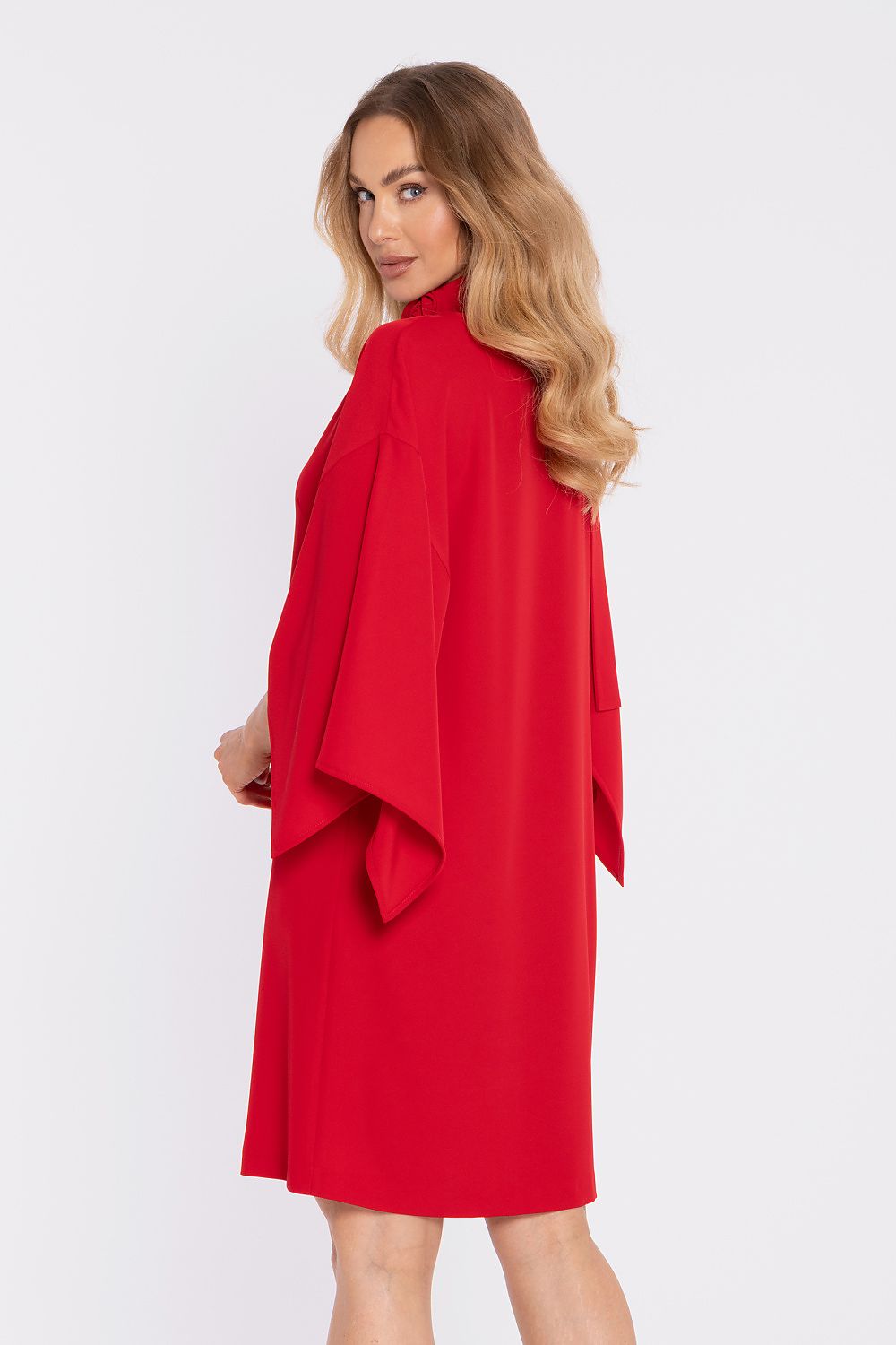  occasion dress flowing sleeves-red-rear-view