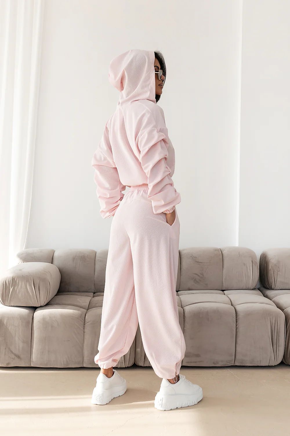  Pink cropped hoodie and jogger set stylish loungewear