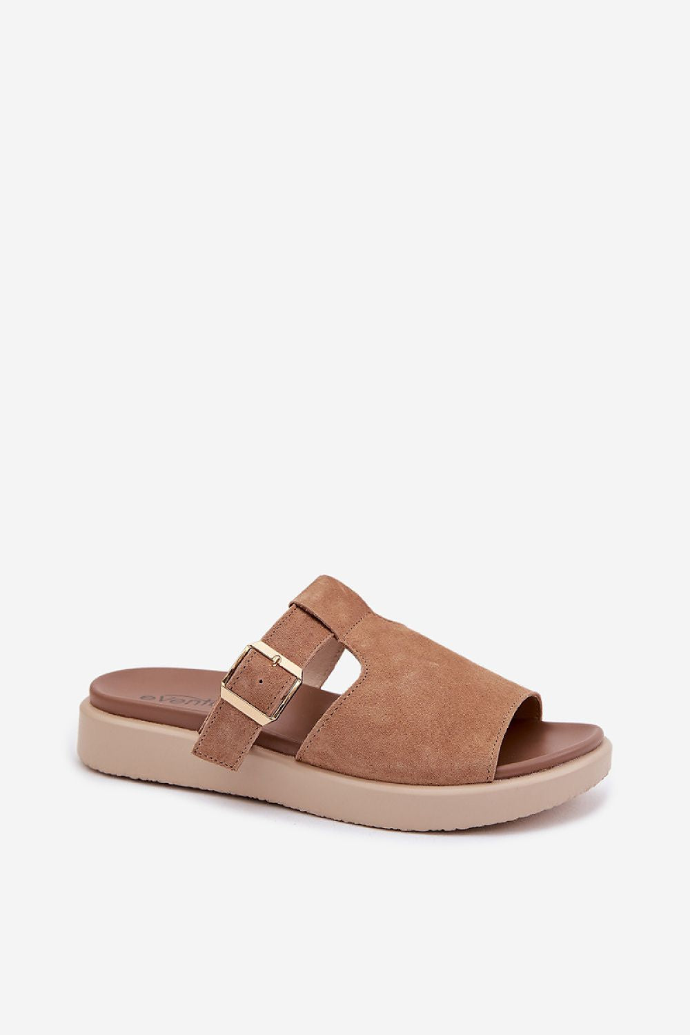 Brown sandal with a strap on a white background