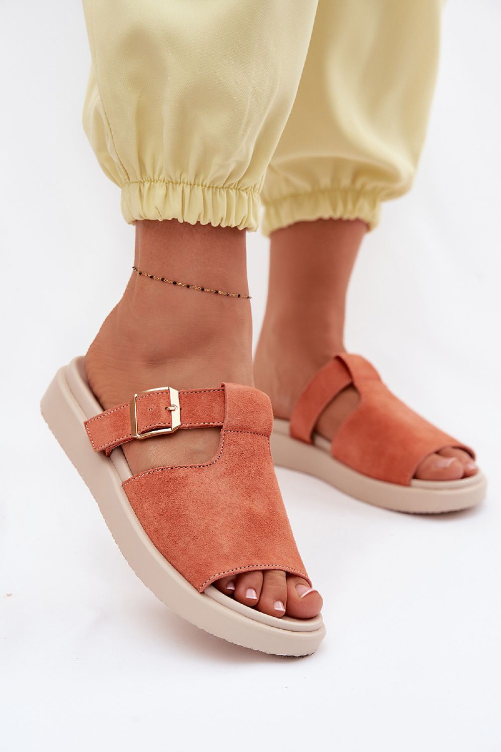  natural suede platform sandals gold buckle