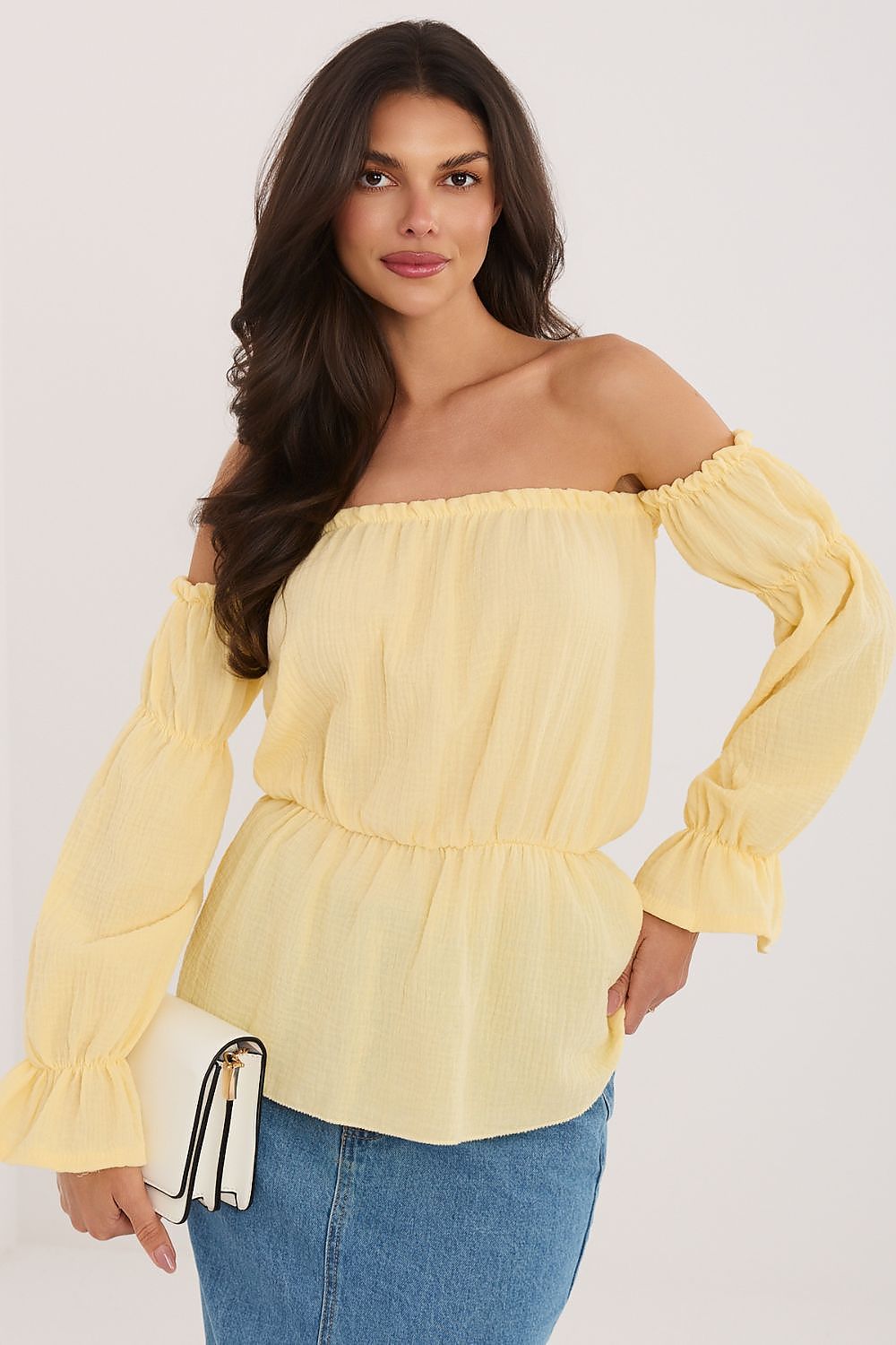 Yellow off shoulder cotton blouse bright summer look-2