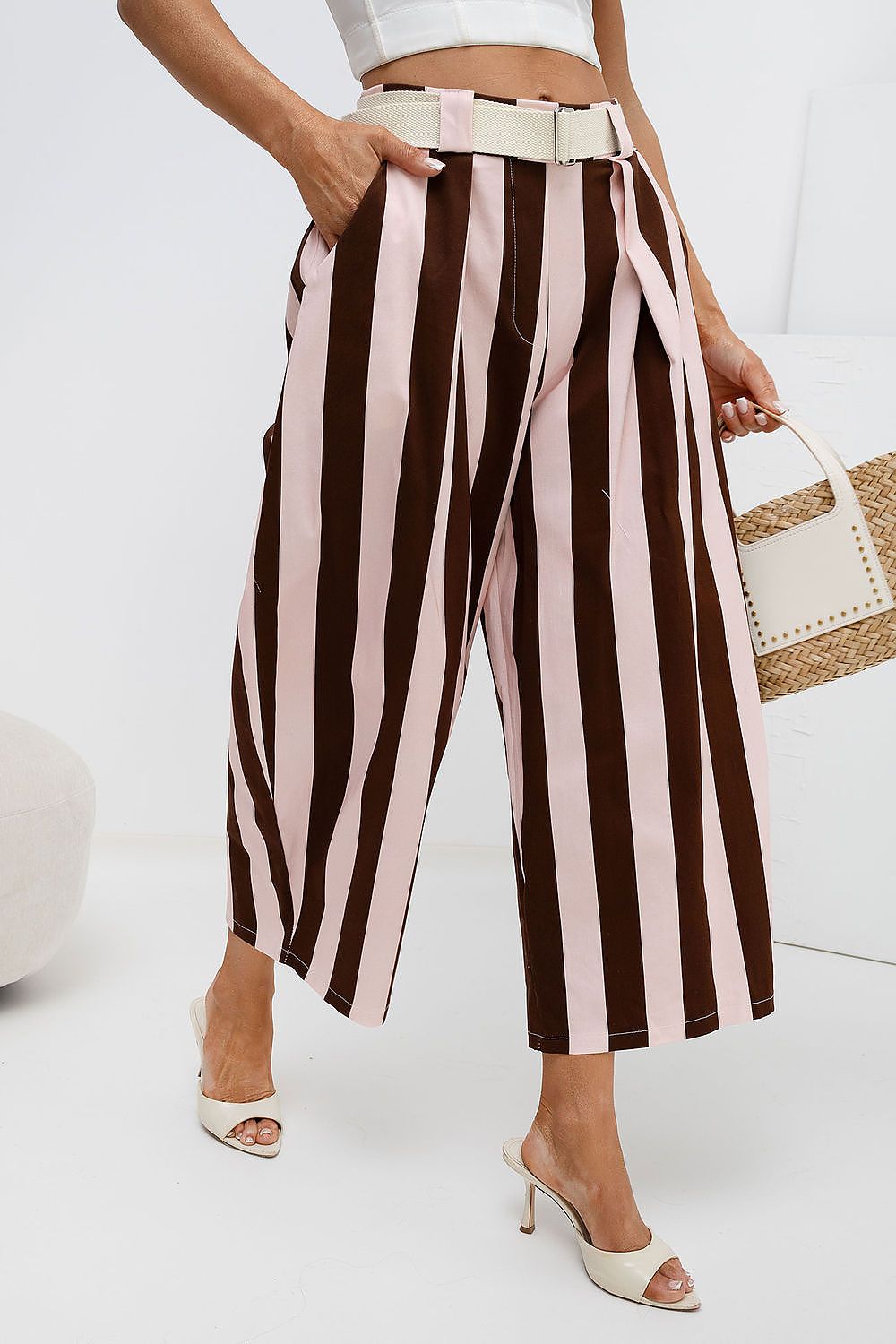  striped culotte trousers wide leg modern style